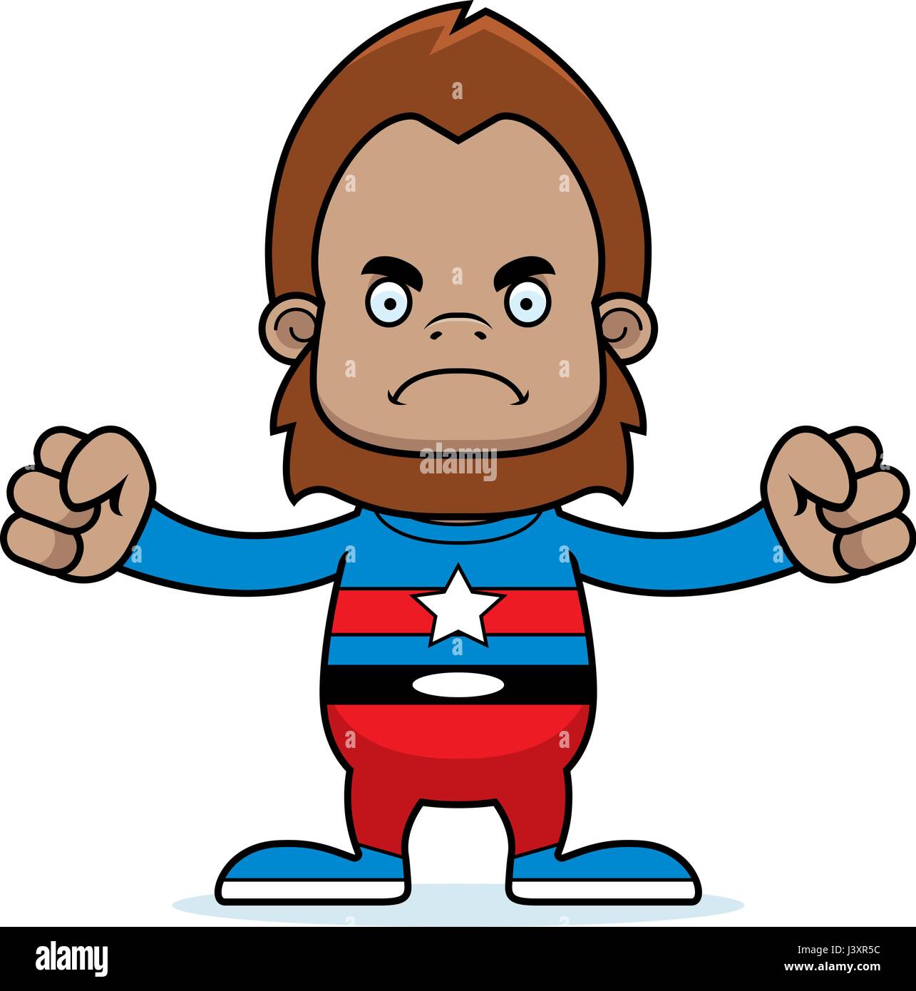 Un cartoon superhero sasquatch cercando arrabbiato. Illustrazione Vettoriale