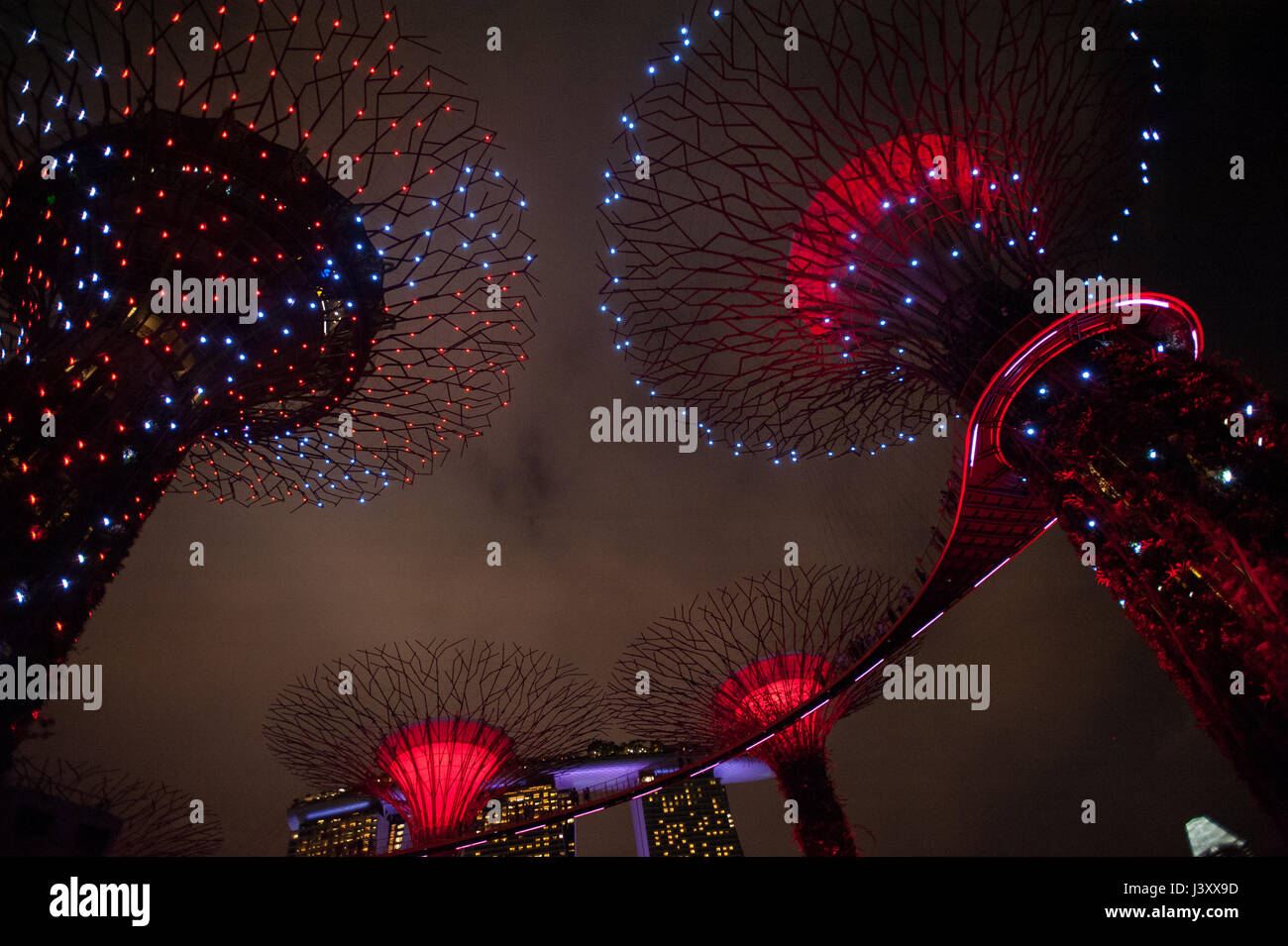 06.05.2017, Singapore, Repubblica di Singapore, in Asia - Light show del Supertrees presso i giardini dalla baia theme park. Foto Stock