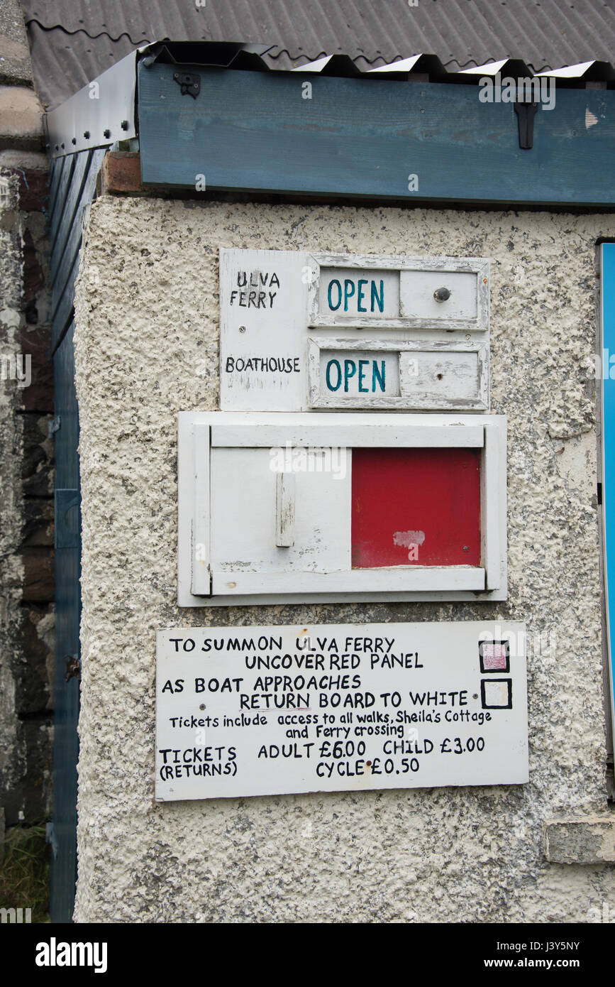 Ulva traghetto Informazioni scheda su The Isle of Mull, Scozia. Foto Stock