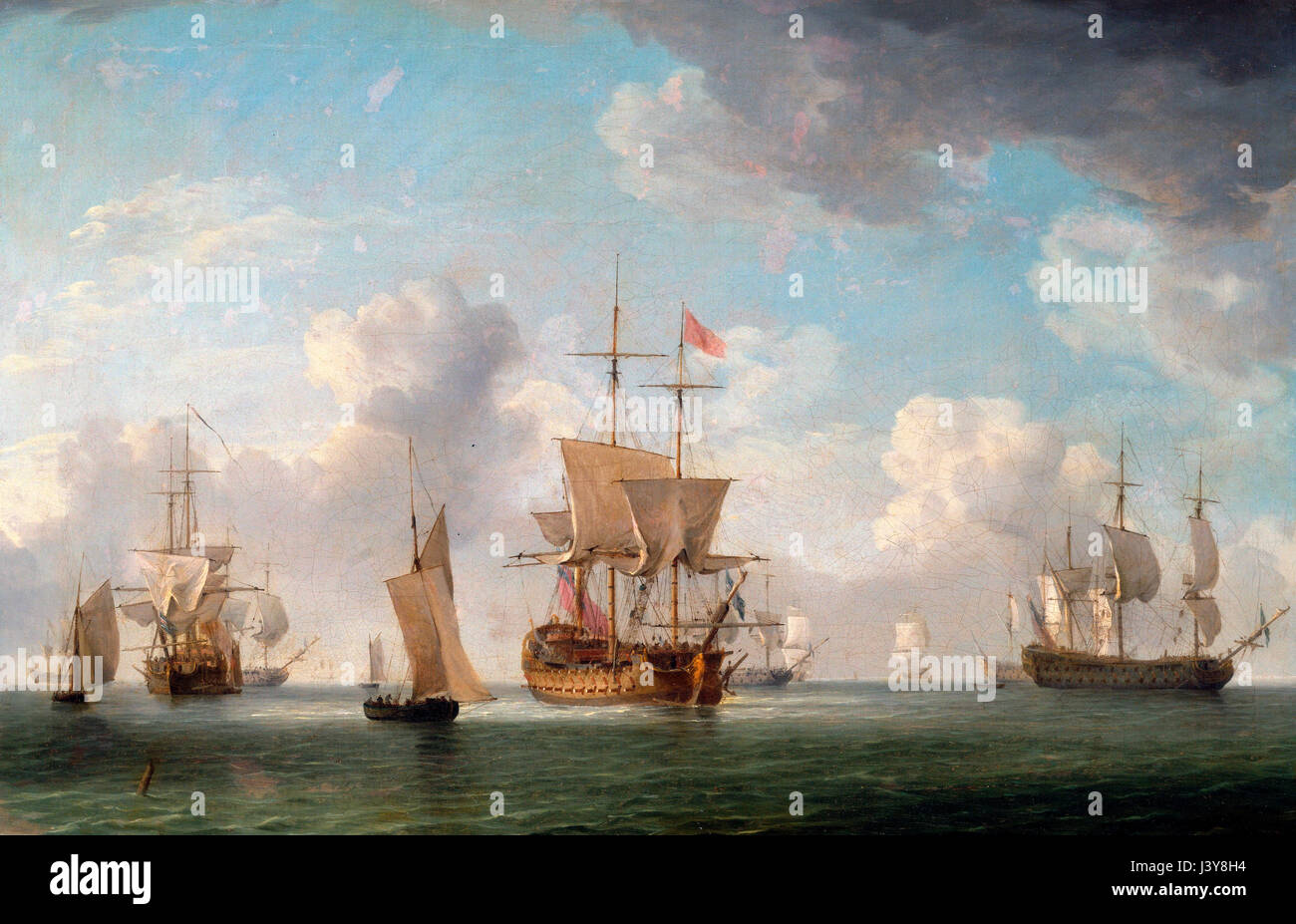 Le navi inglesi sotto la vela in un molto leggera brezza - Charles Brooking - circa 1752 Foto Stock