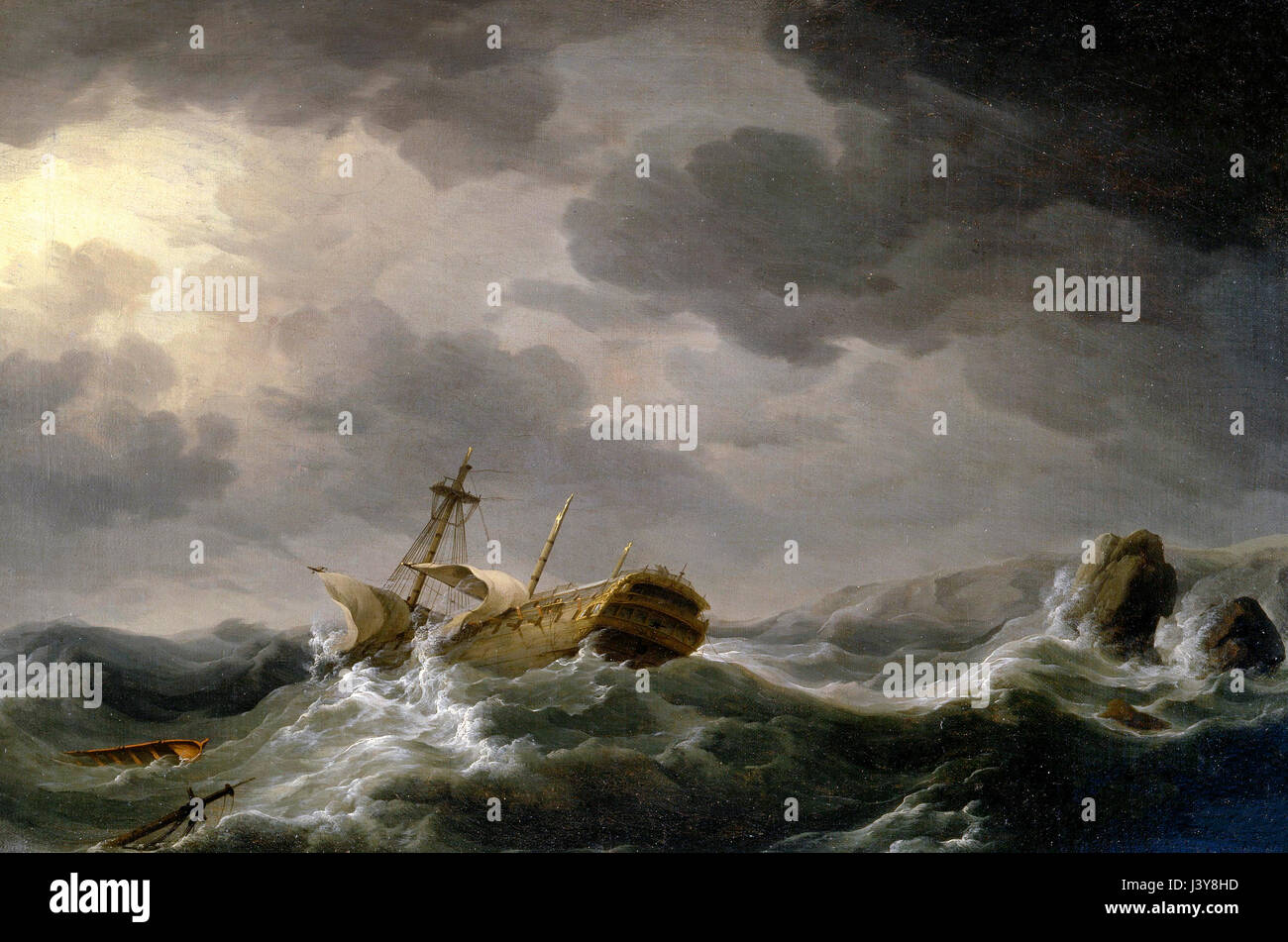 Nave naufragata su una costa rocciosa - Charles Brooking - circa 1750 Foto Stock