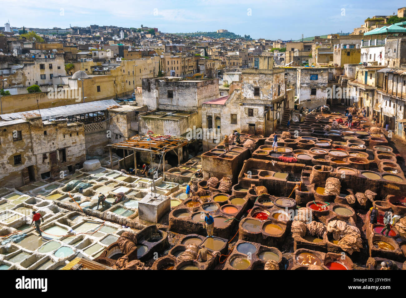 La conceria di Fez, Marocco Foto Stock