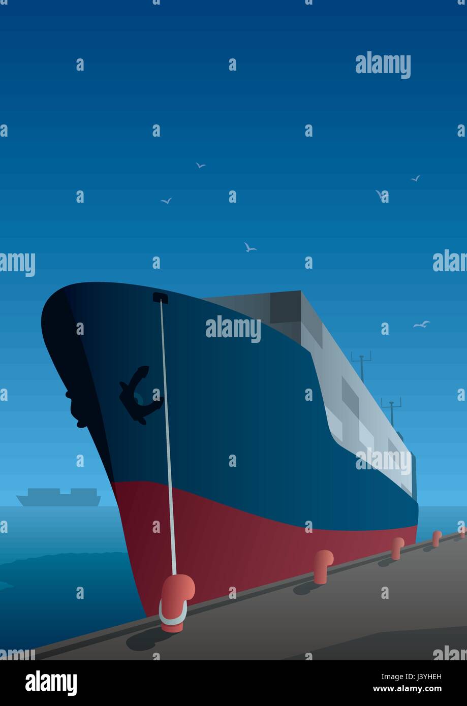 Illustrazione della nave da carico sul dock. Illustrazione Vettoriale
