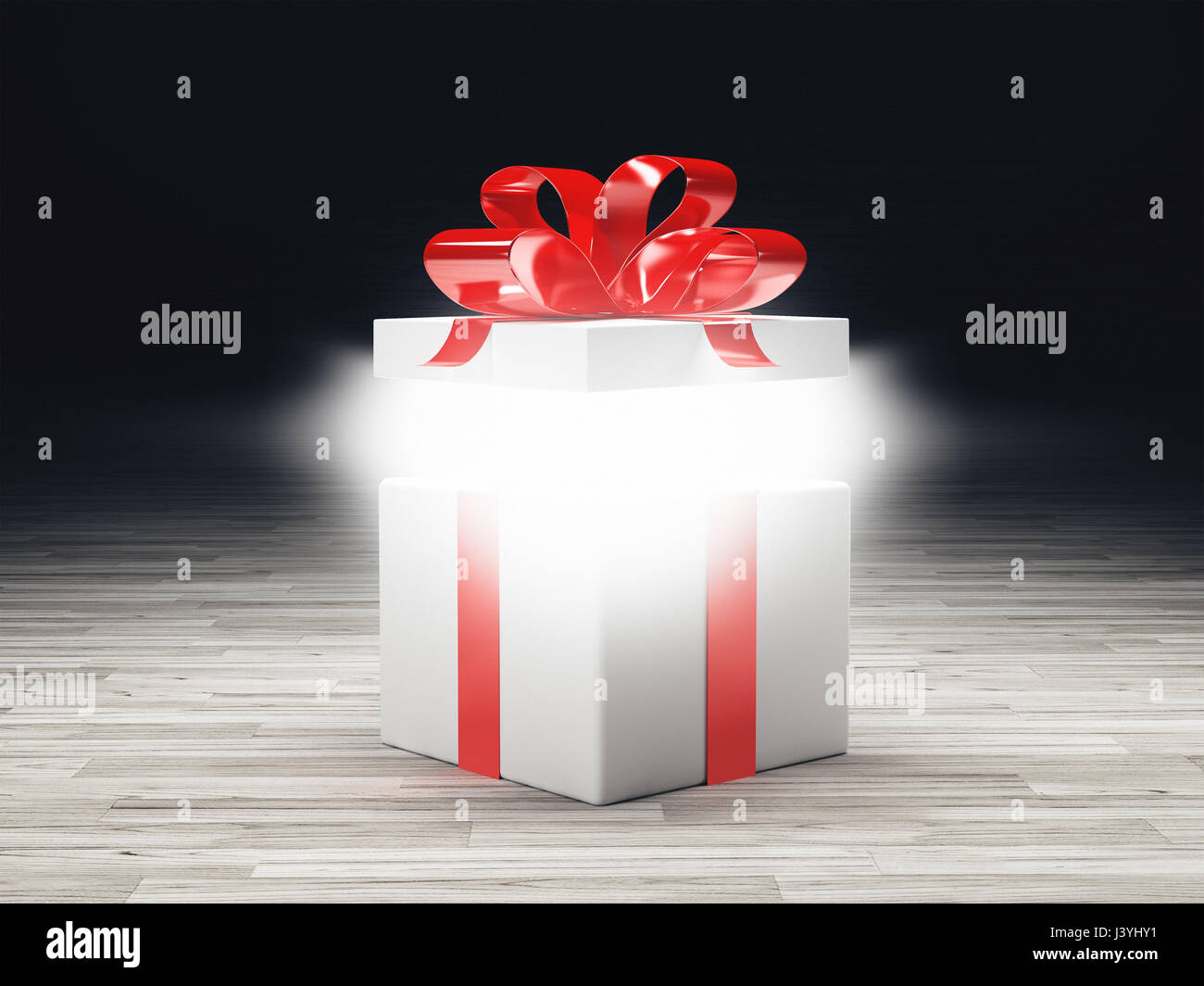 Confezione regalo o presente con nastro rosso, 3d Foto Stock