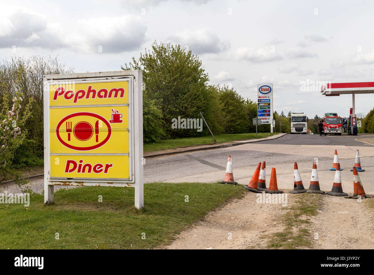 Il Popham Diner una stazione di servizio Coxford giù, Micheldever Servizi, Winchester ,Strada Diner spuntini caldi UK,catering, ristoratori, catering, diner, fa Foto Stock