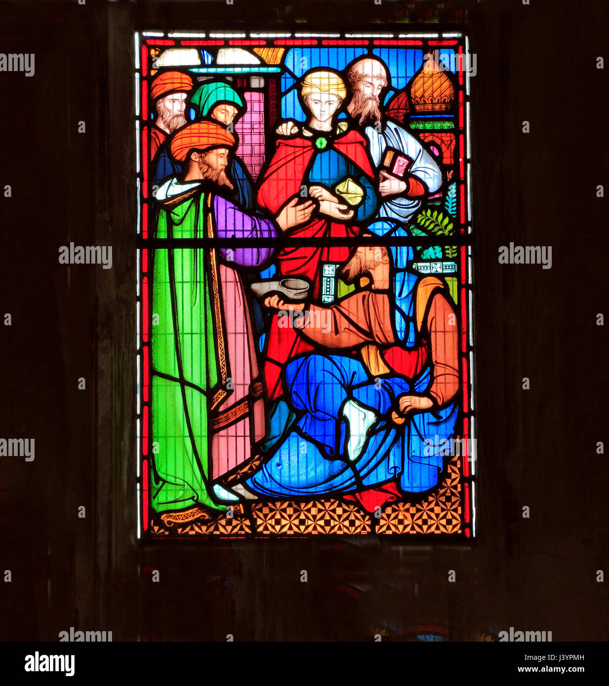 Scene della storia di Ruth, vetrate di Robert Bayne di Heaton Butler & Bayne 1862, Sculthorpe Chiesa, Norfolk, Inghilterra REGNO UNITO 11 Foto Stock