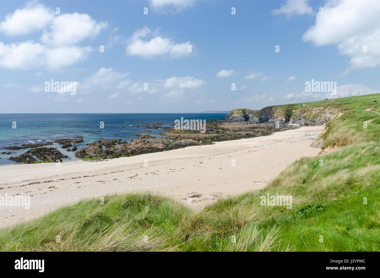 Deserta spiaggia sabbiosa vicino Thurlestone nel sud prosciutti, Devon sulla costa sud-ovest il percorso Foto Stock
