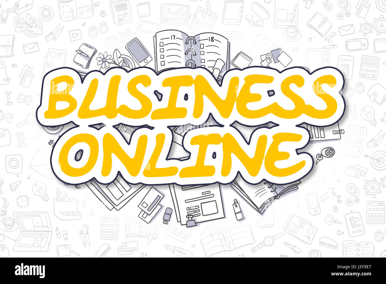 Business Online - Doodle parola giallo. Il concetto di business. Foto Stock