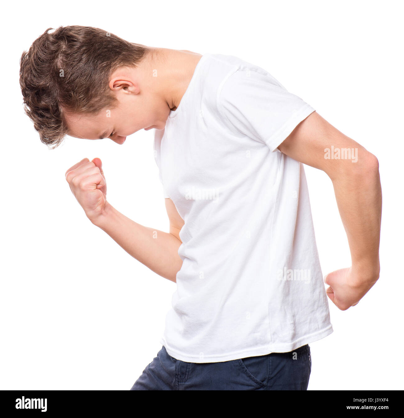 T-shirt bianco su teen boy Foto Stock