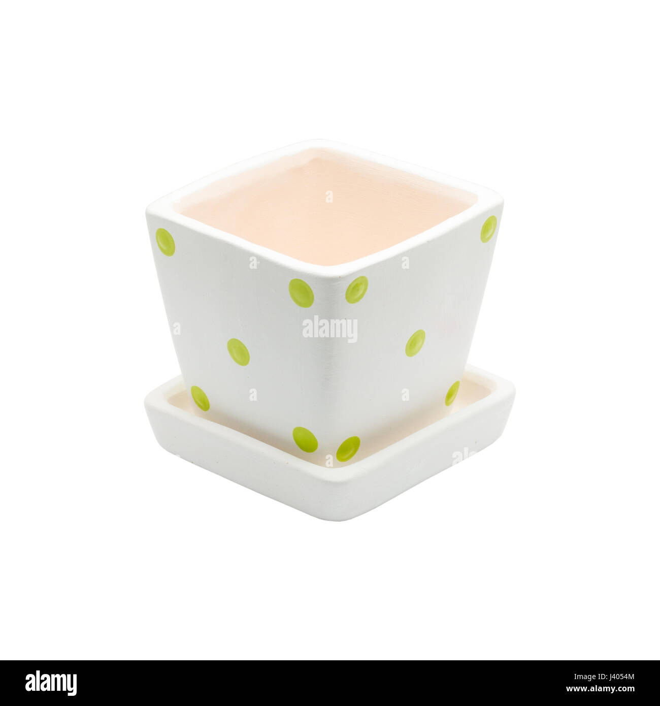 Fiore bianco pot di piccole dimensioni per piccoli fiori. In ufficio,isolati su sfondo bianco,con tracciato di ritaglio Foto Stock