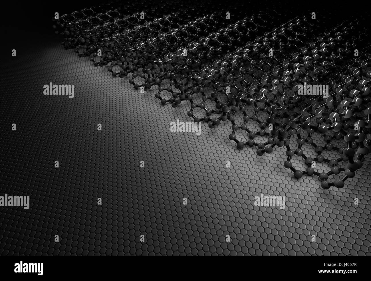 3D Rendering di nanotubi, argento scuro atomi e legami Foto Stock