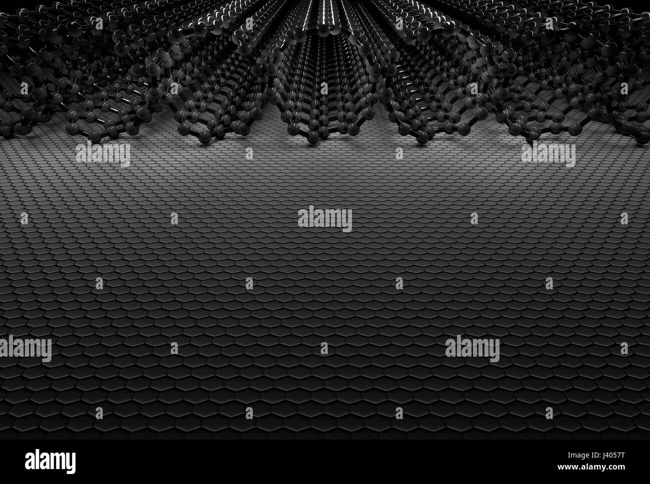3D Rendering di nanotubi, argento scuro atomi e legami Foto Stock