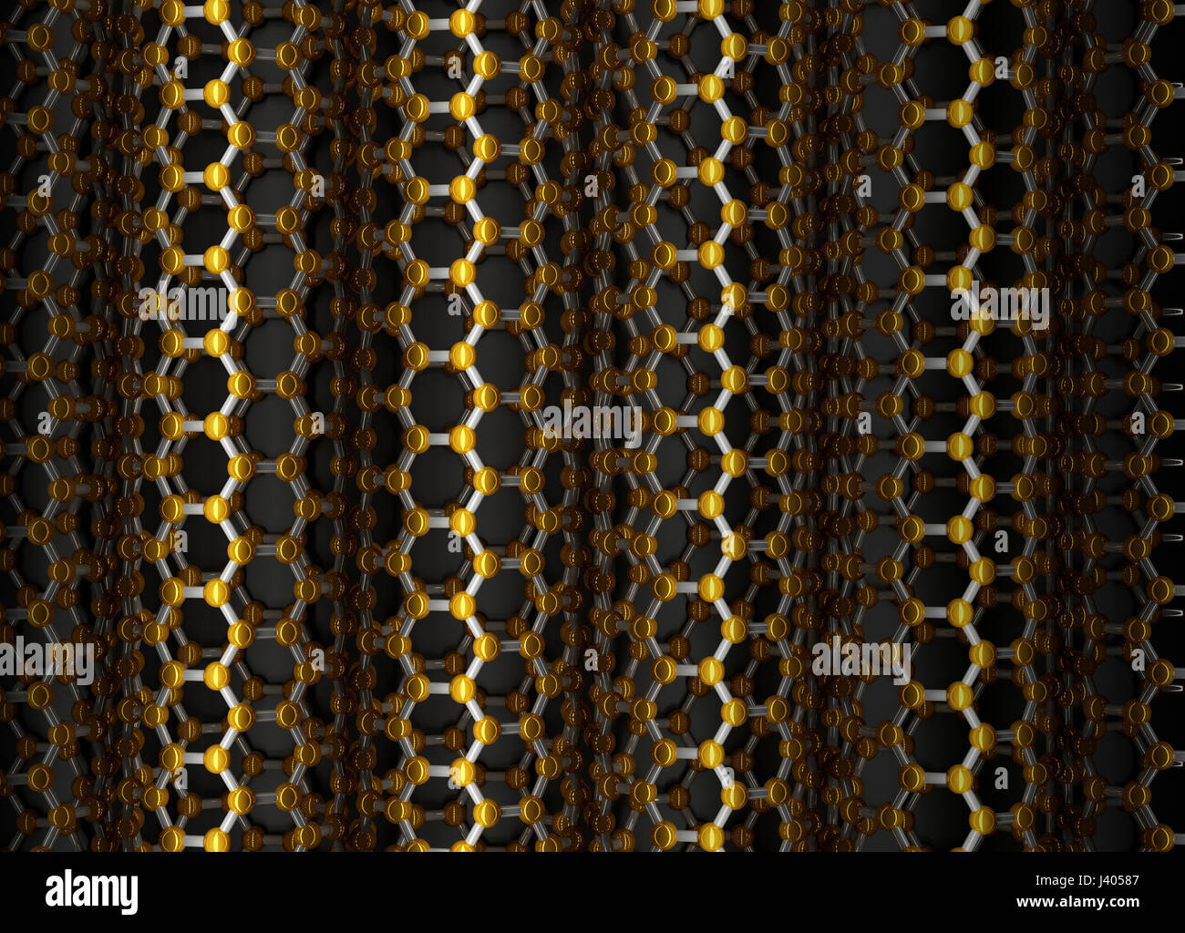 3D Rendering di nanotubi verticale, atomi di oro e argento Obbligazioni Foto Stock