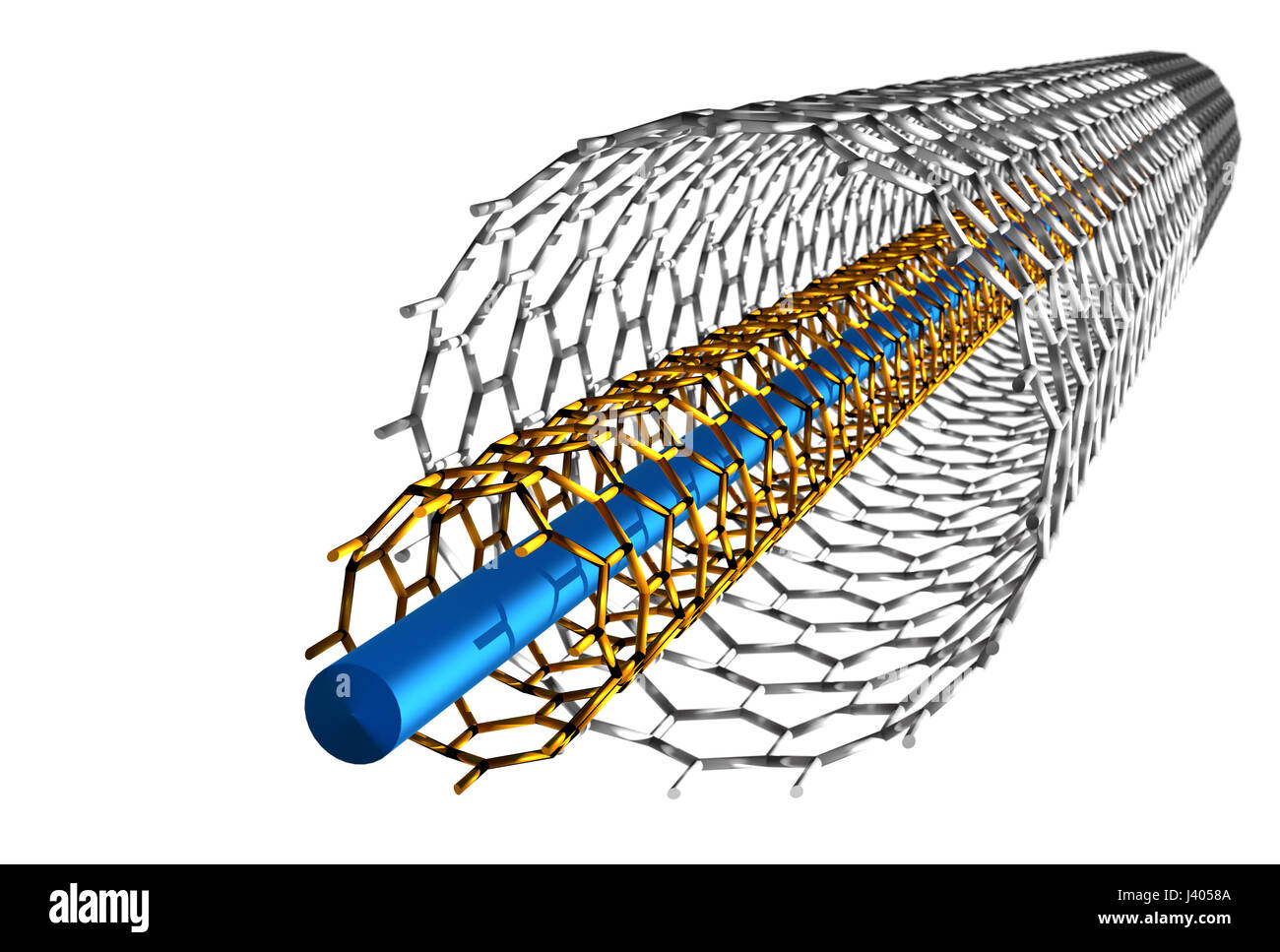 Dritto nanotubi di carbonio, bianco e arancione tubi Foto Stock