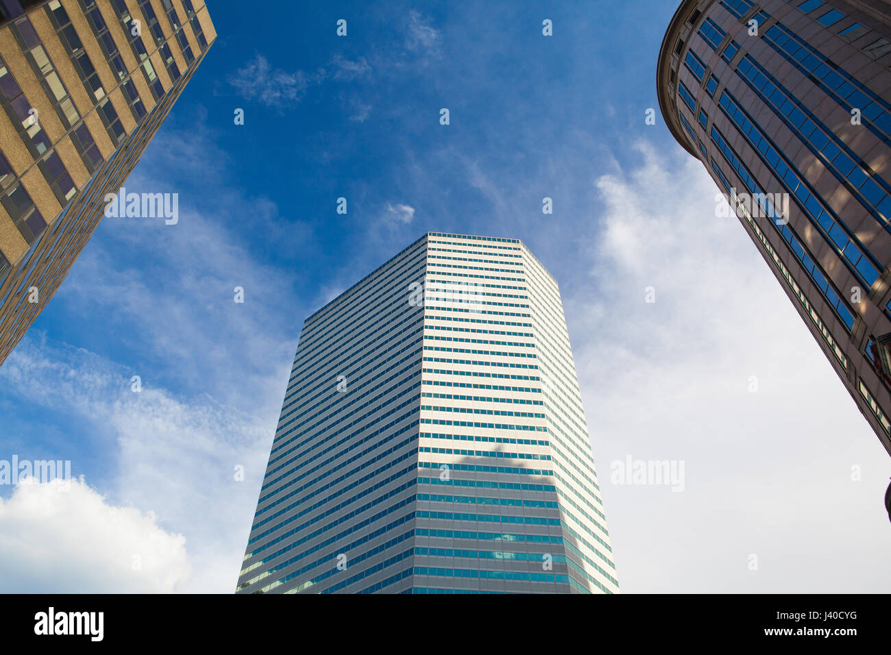 Boston, Massachsetts, usa -Luglio 2,2016: Skyline di Boston che mostra il quartiere finanziario al tramonto. Il quartiere finanziario di Boston si trova nella downt Foto Stock