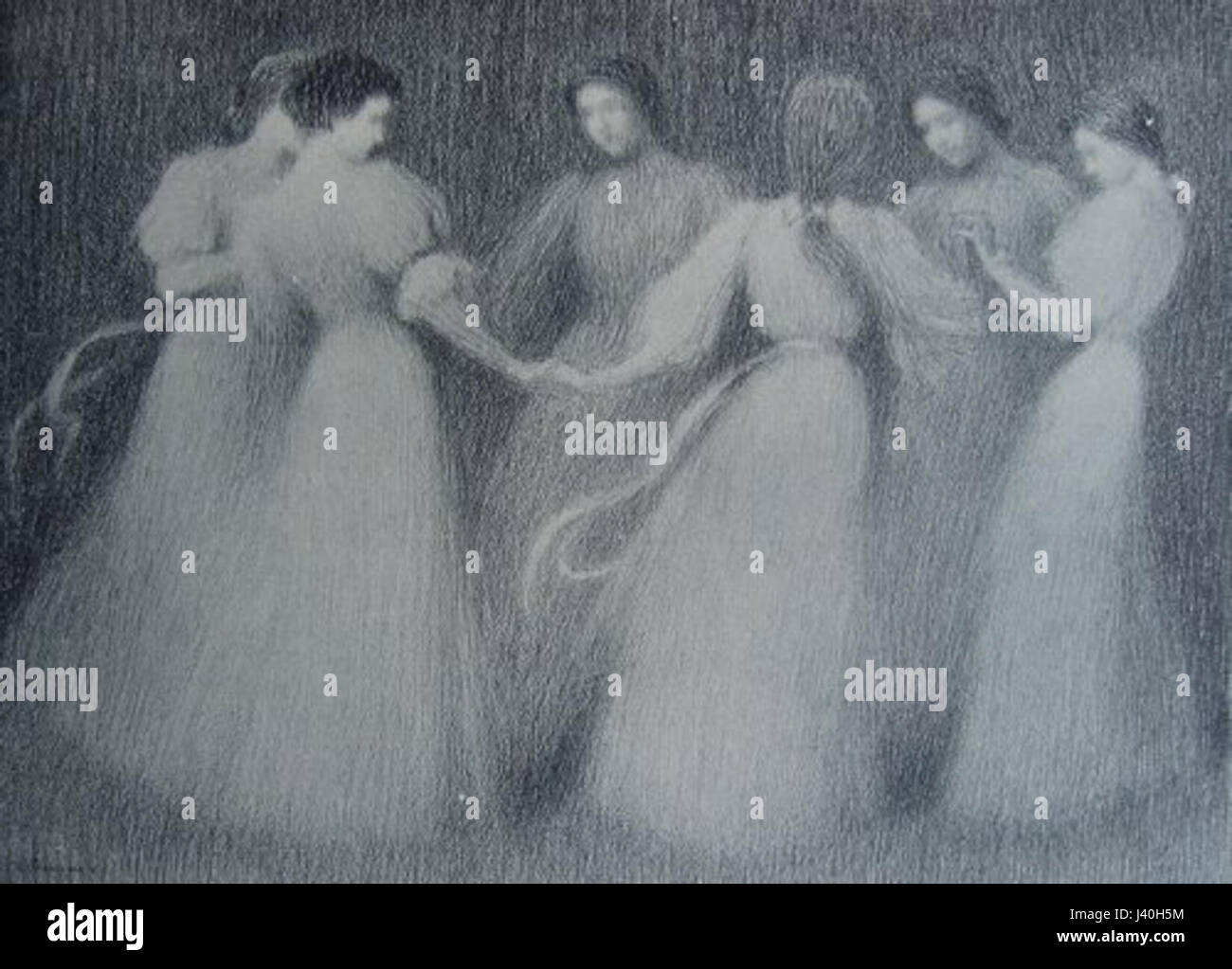 La Ronde by le Sidaner cattura una scena tranquilla e intima, mettendo in mostra lo stile distintivo dell'artista di fondere luce e colore per evocare umore ed emozioni. L'opera è un ottimo esempio di arte francese dell'inizio del XX secolo che combina simbolismo e impressionismo. Foto Stock