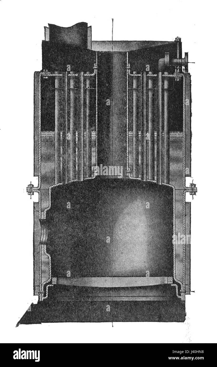 Questa illustrazione tratta da "Modern Engines, Vol V" di Rankin Kennedy mostra una sezione dettagliata della caldaia a vapore Leyland, che fornisce informazioni sulla tecnologia dei primi motori a vapore. Foto Stock