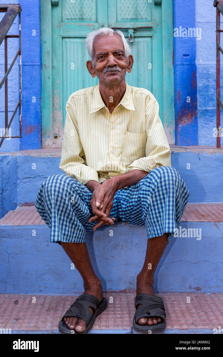 Il vecchio uomo di Rajasthani, Jodhpur, Rajasthan, India Foto Stock