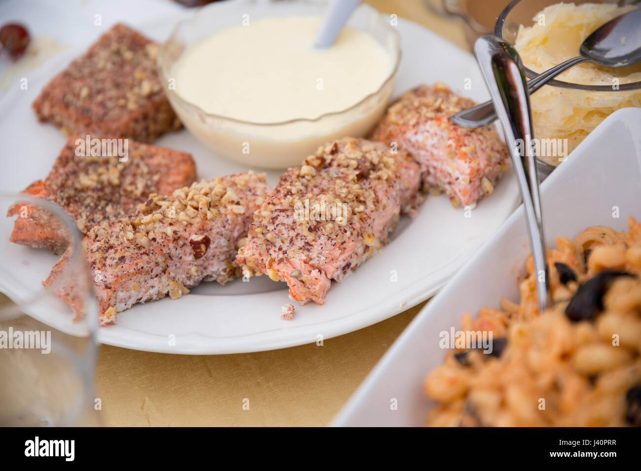 Ricevimento di nozze cibo a buffet Foto Stock