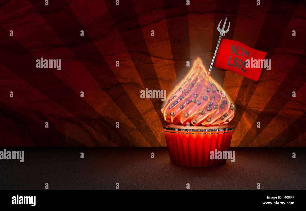 3D Rendering di stile diavolo Cupcake Foto Stock