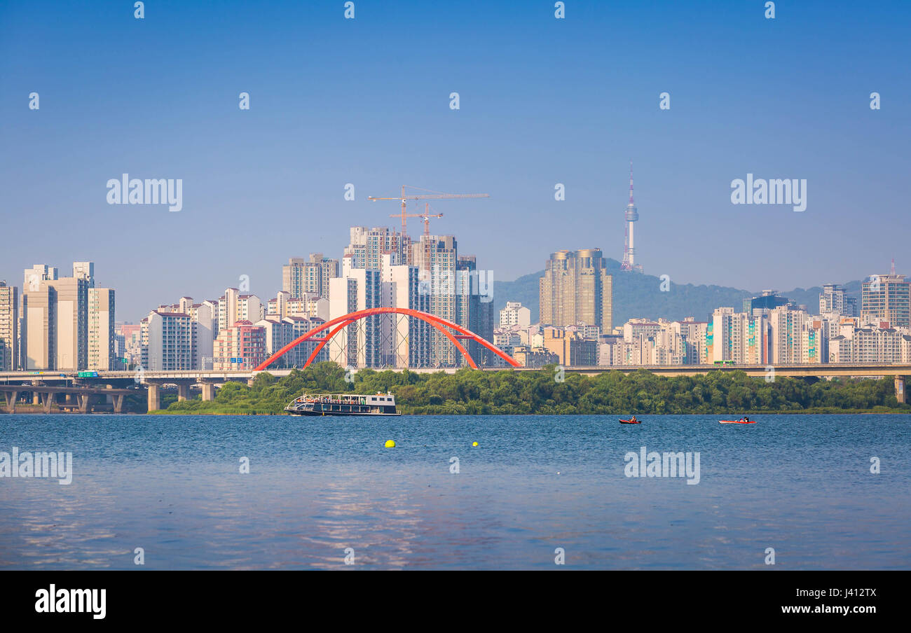 Seoul Città e del fiume Han, Corea del Sud. Foto Stock