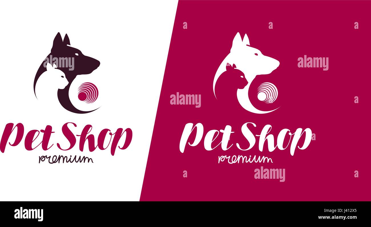 Pet Shop o clinica veterinaria logo. Animali, cane, gatto etichetta. Illustrazione Vettoriale Illustrazione Vettoriale