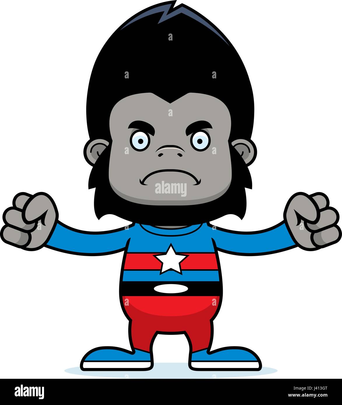 Un cartoon superhero gorilla guardando arrabbiato. Illustrazione Vettoriale