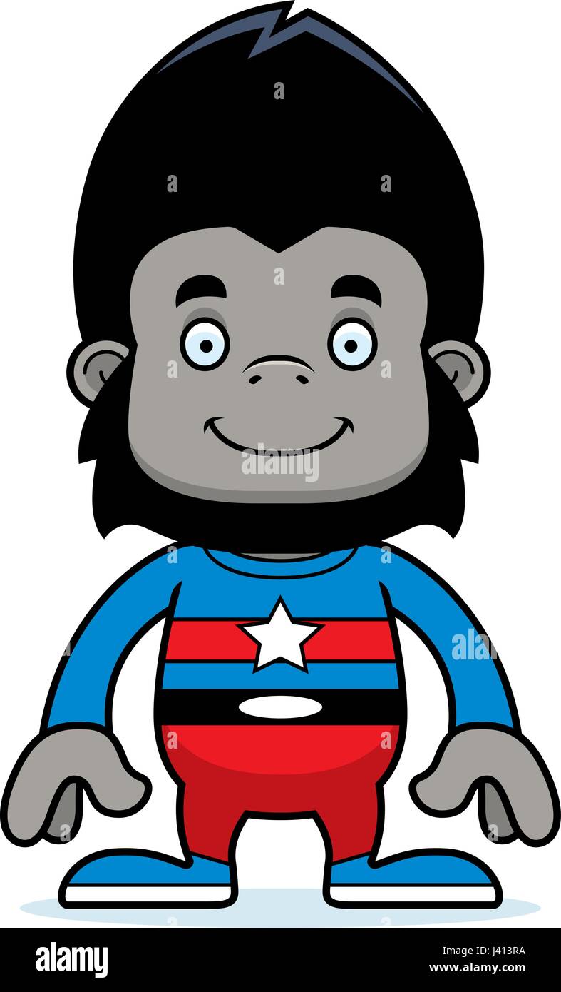 Un cartoon superhero gorilla sorridente. Illustrazione Vettoriale