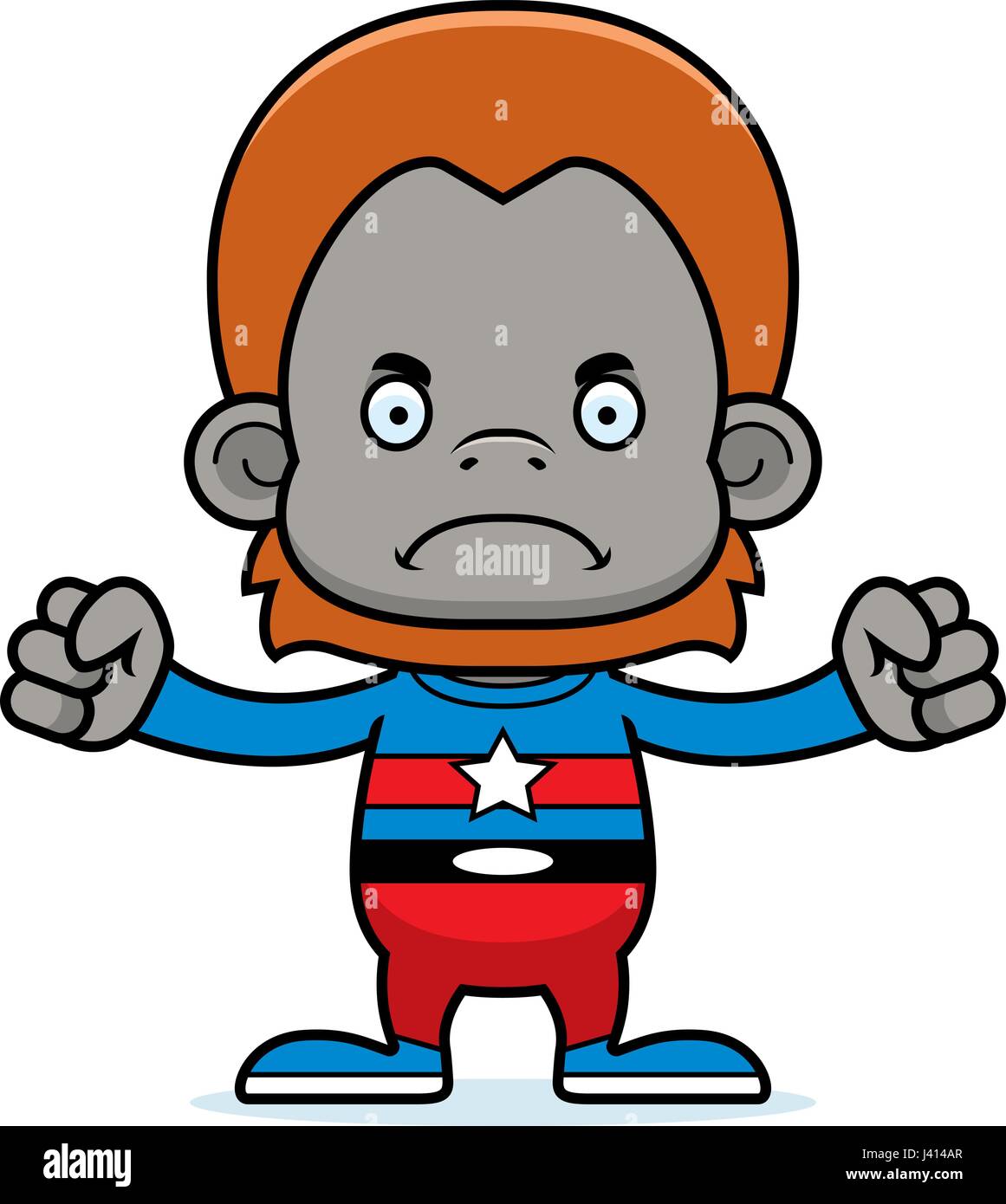 Un cartoon superhero orangutan cercando arrabbiato. Illustrazione Vettoriale
