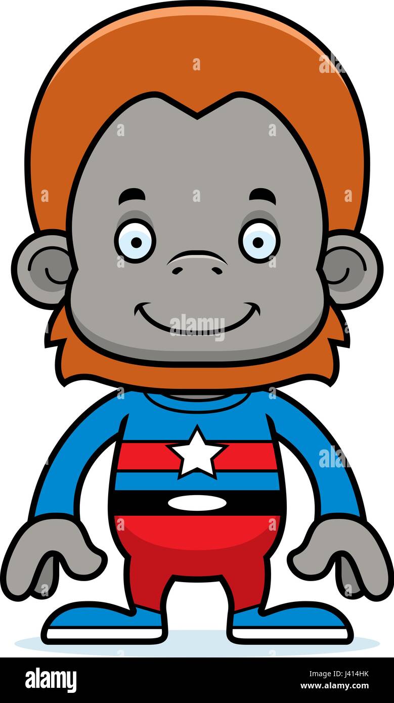 Un cartoon superhero orangutan sorridente. Illustrazione Vettoriale
