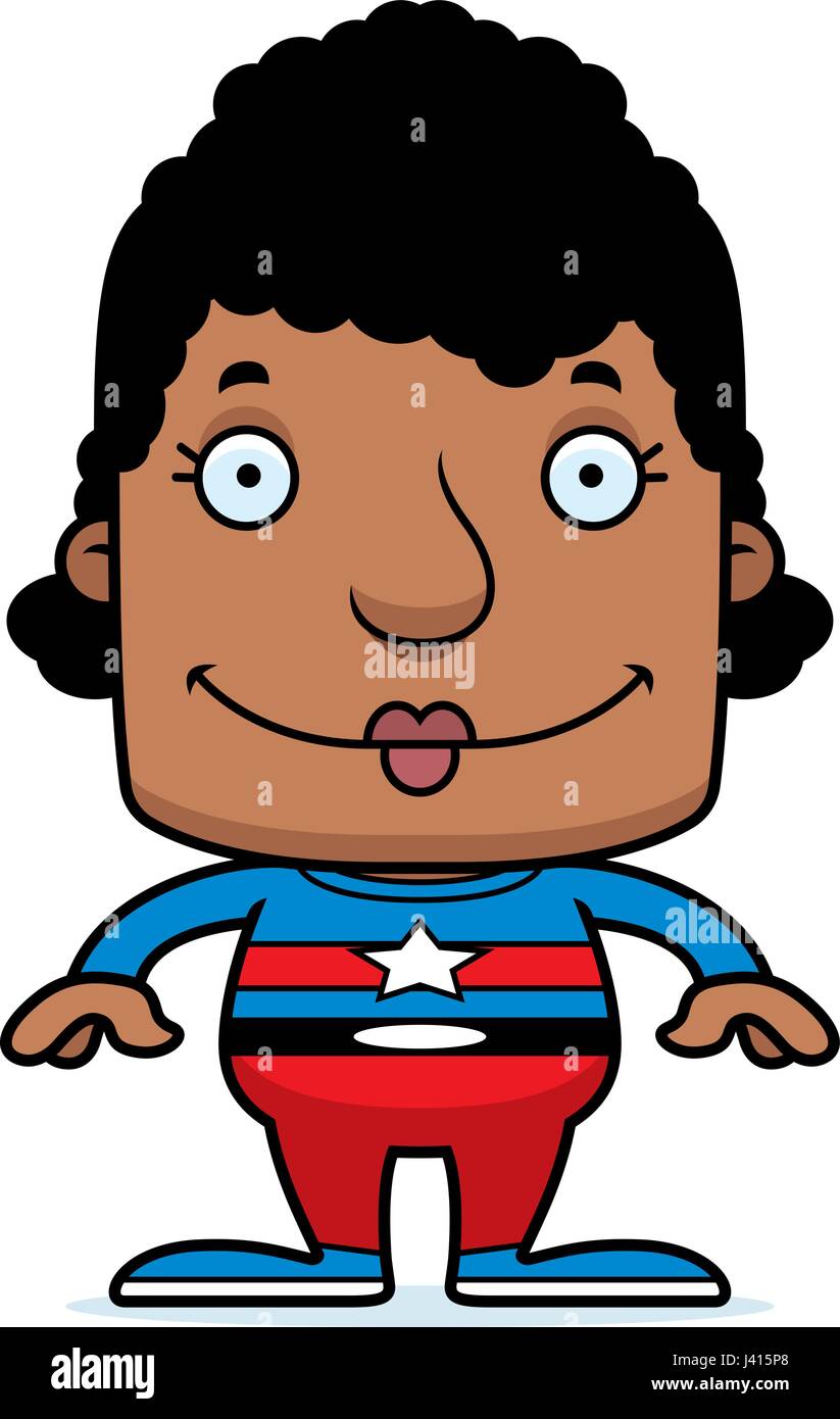 Un cartoon superhero donna sorridente. Illustrazione Vettoriale