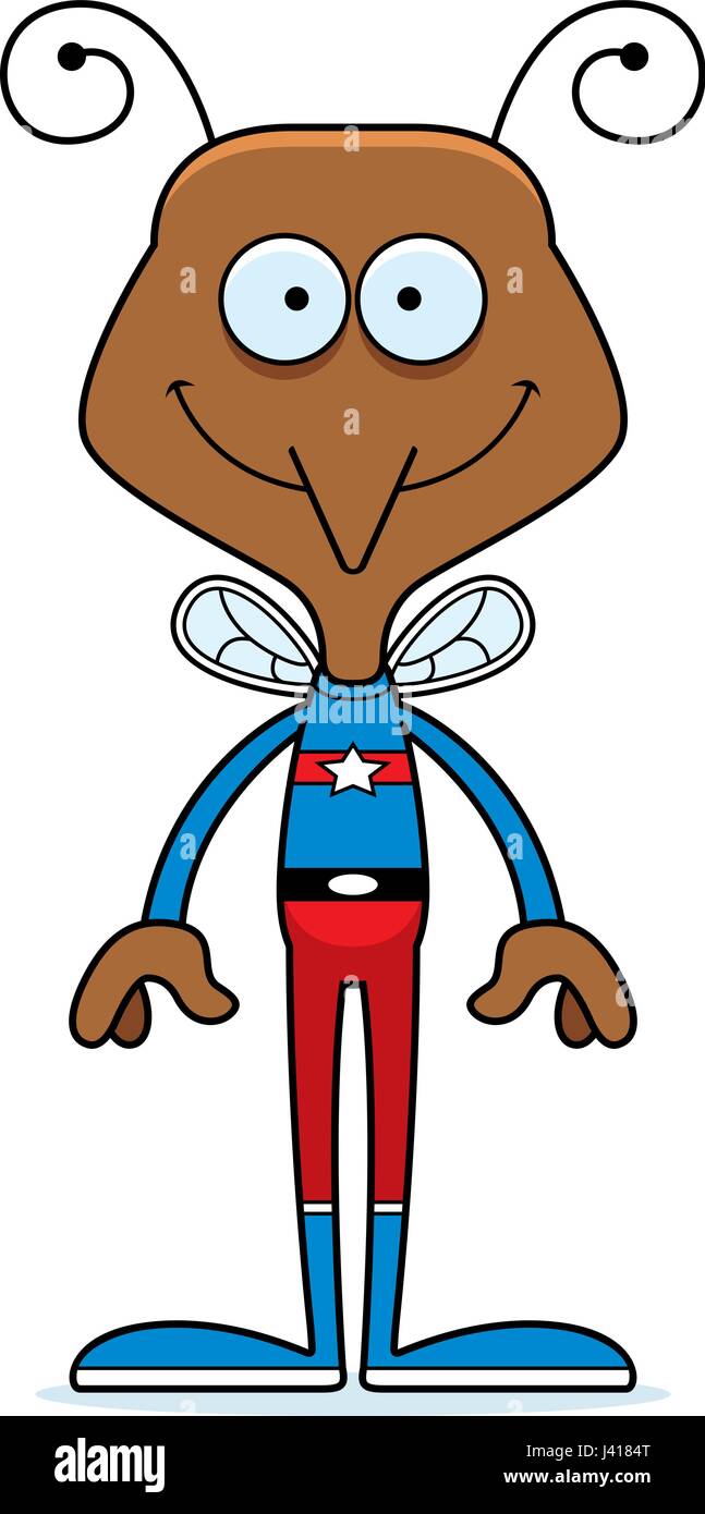 Un cartoon superhero mosquito sorridente. Illustrazione Vettoriale