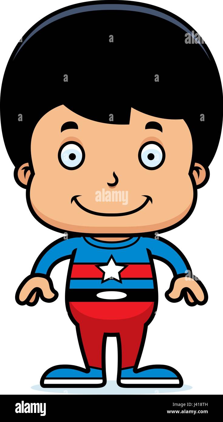 Un supereroe cartoon boy sorridente. Illustrazione Vettoriale