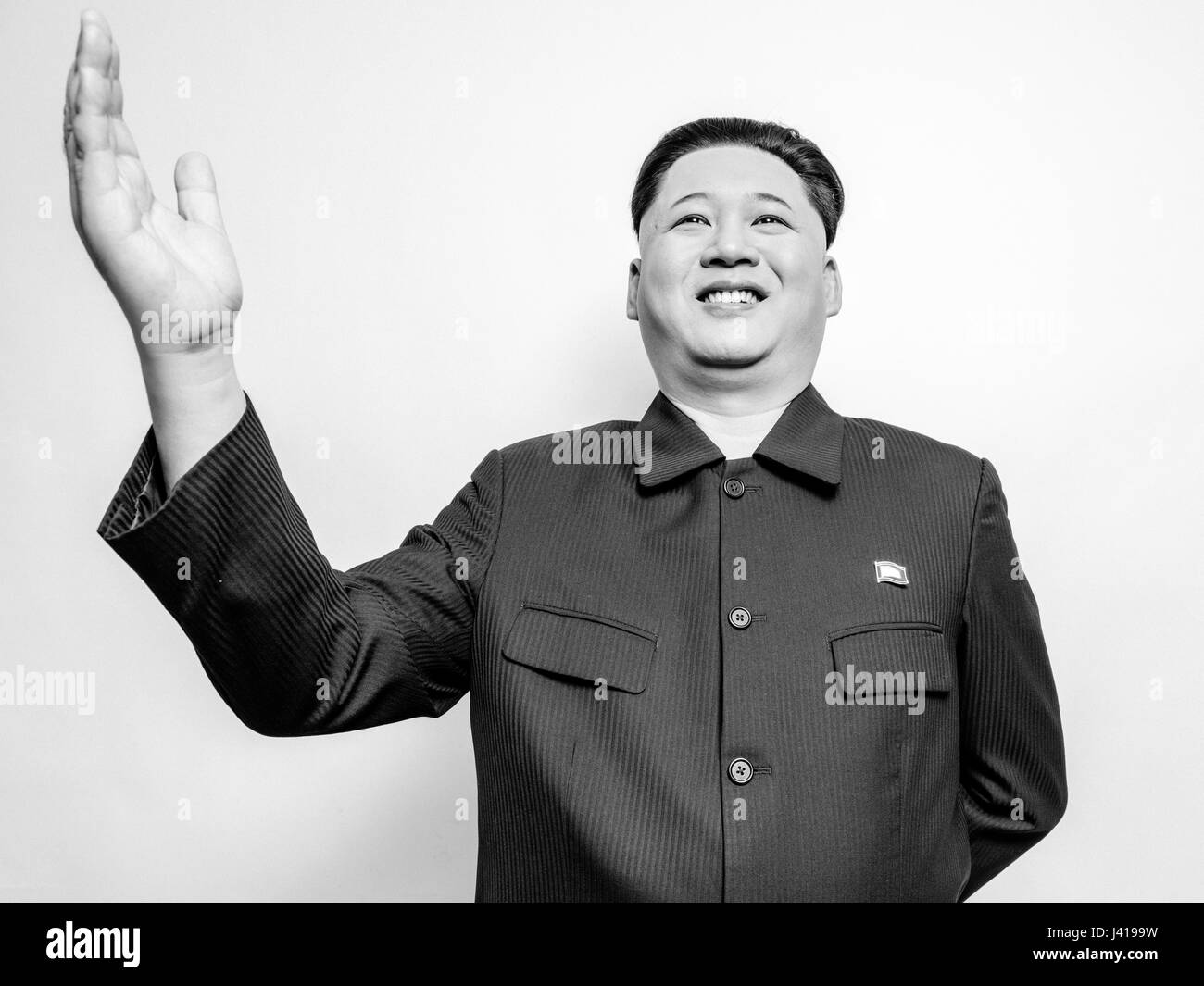 Capo supremo della Corea del nord Kim Jong lookalike delle Nazioni Unite durante la sua visita a Hong Kong. Kim Jong-Un poste per ritratti da studio e ha incontrato Obama e Trump. Foto Stock