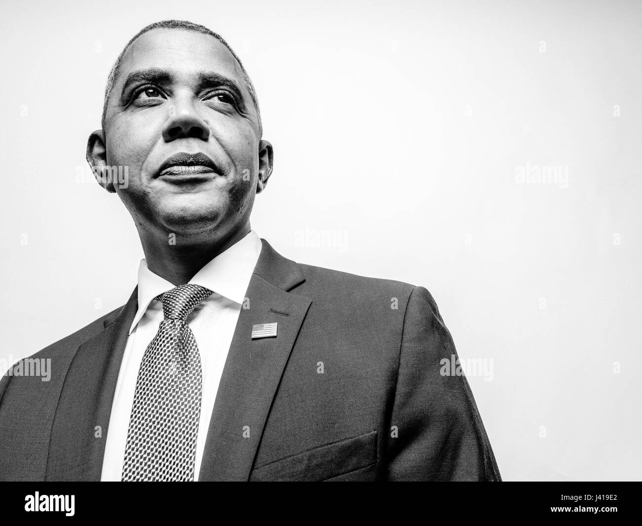 Il presidente Obama lookalike Reginald marrone da Stati Uniti, durante la sua visita a Hong Kong. Egli è la più iconica lookalike del Presidente Barack Obama. Foto Stock