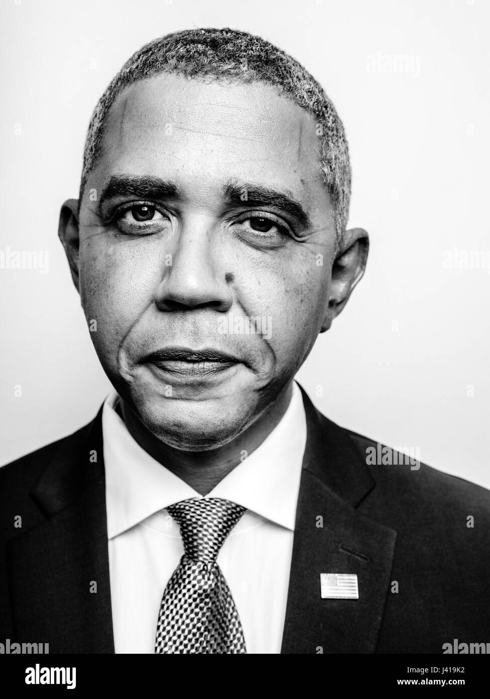 Il presidente Obama lookalike Reginald marrone da Stati Uniti, durante la sua visita a Hong Kong. Egli è la più iconica lookalike del Presidente Barack Obama. Foto Stock