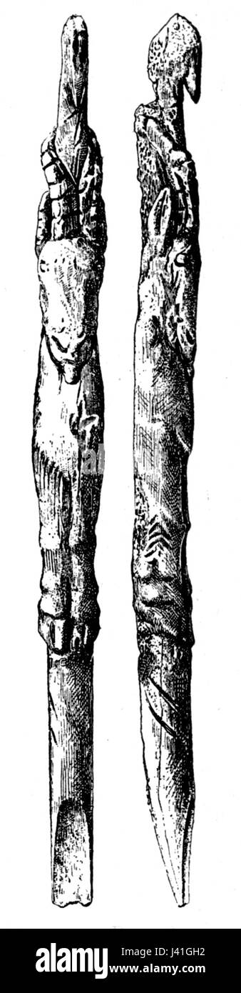 MAs d'Azil è un sito archeologico preistorico in Francia noto per i suoi antichi propulsori, strumenti utilizzati dai primi esseri umani. Questo sito fornisce preziose informazioni sulla tecnologia e la cultura preistorica. Foto Stock