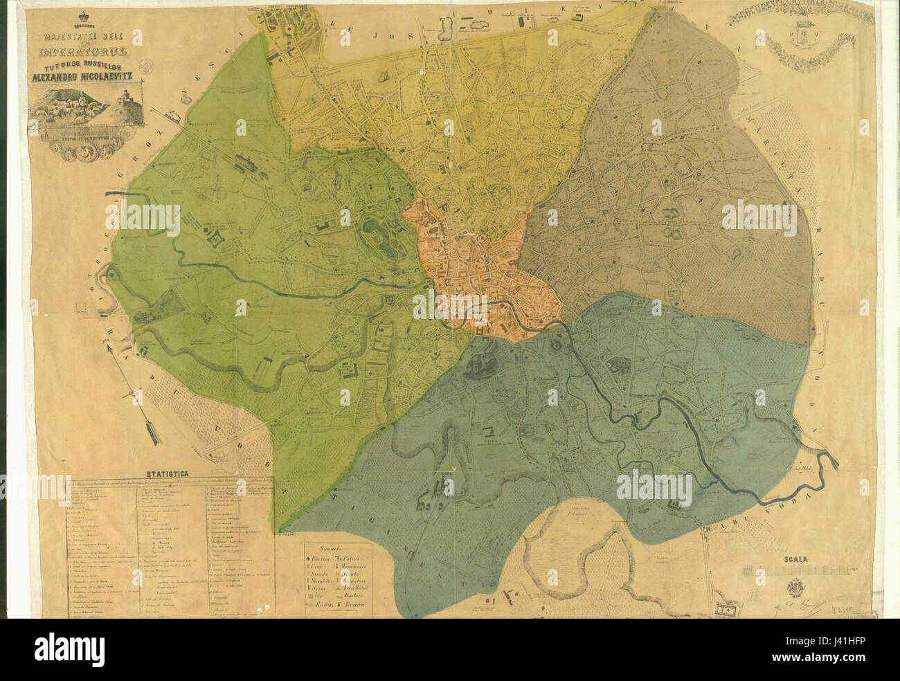 Questa mappa del 1871, creata da Maior D. Pappasoglu, fornisce una vista storica di Bucarest, Romania, evidenziando le caratteristiche principali e le strade della città in quel momento. Foto Stock