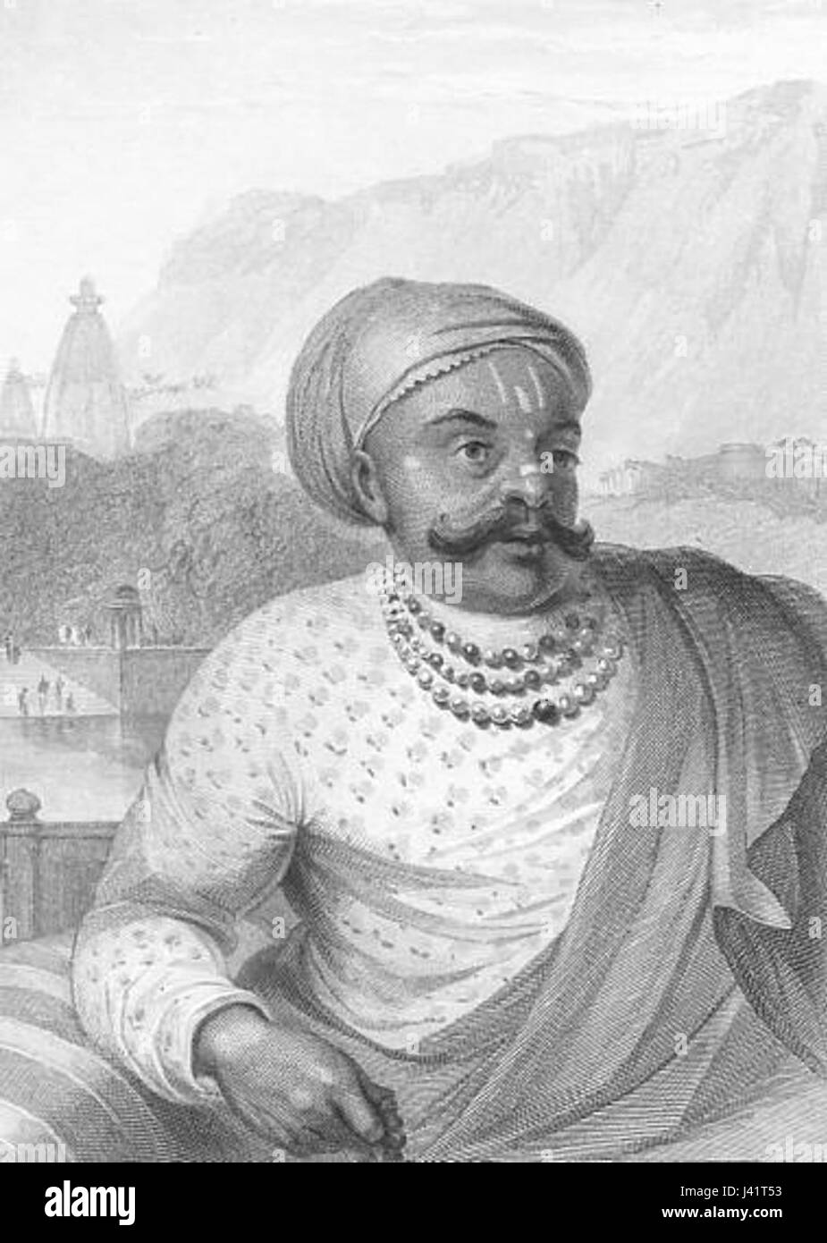 Mahadajee Scindia fu un influente sovrano della famiglia Scindia, una dinastia di spicco in India durante il XVIII e XIX secolo. Giocò un ruolo significativo nell'Impero Maratha e nei suoi affari politici. Foto Stock