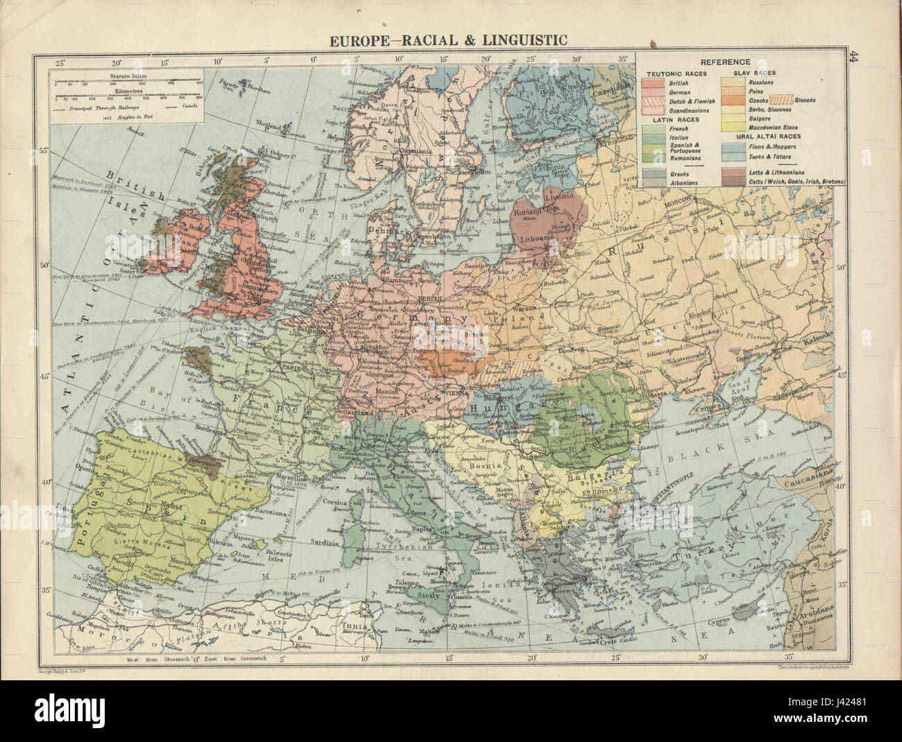 Londra Istituto geografico i popoli atlas 1920 Europa razziale e linguistica Foto Stock