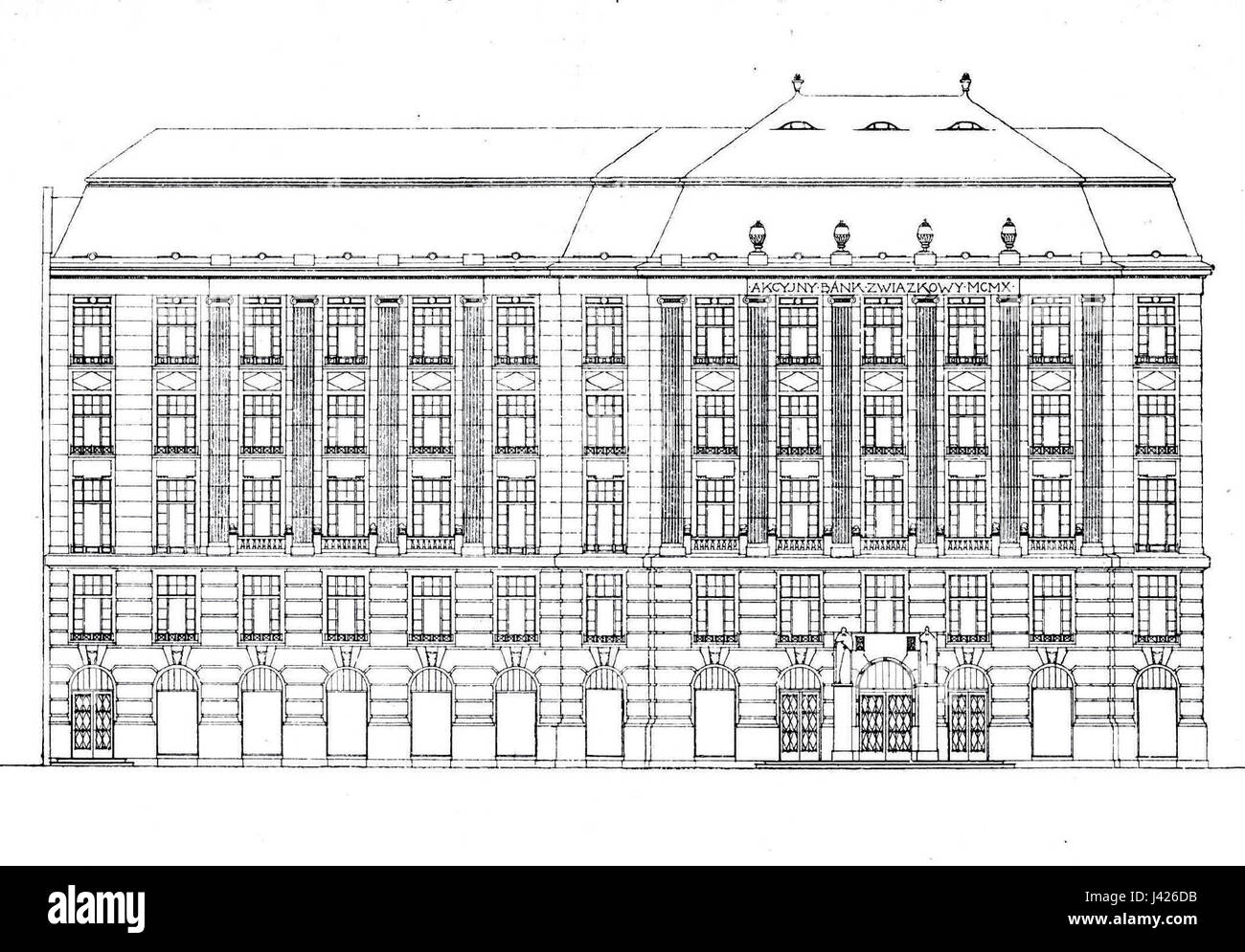 Si tratta di un concorso per la progettazione di una casa per la galicyjski Bank ZwiÄ…zkowy (Banca dell'Unione galiziana), con un secondo premio assegnato all'architetto A. Zachariewicz. Riflette l'architettura dei primi anni del XX secolo nella regione della Galizia. Foto Stock