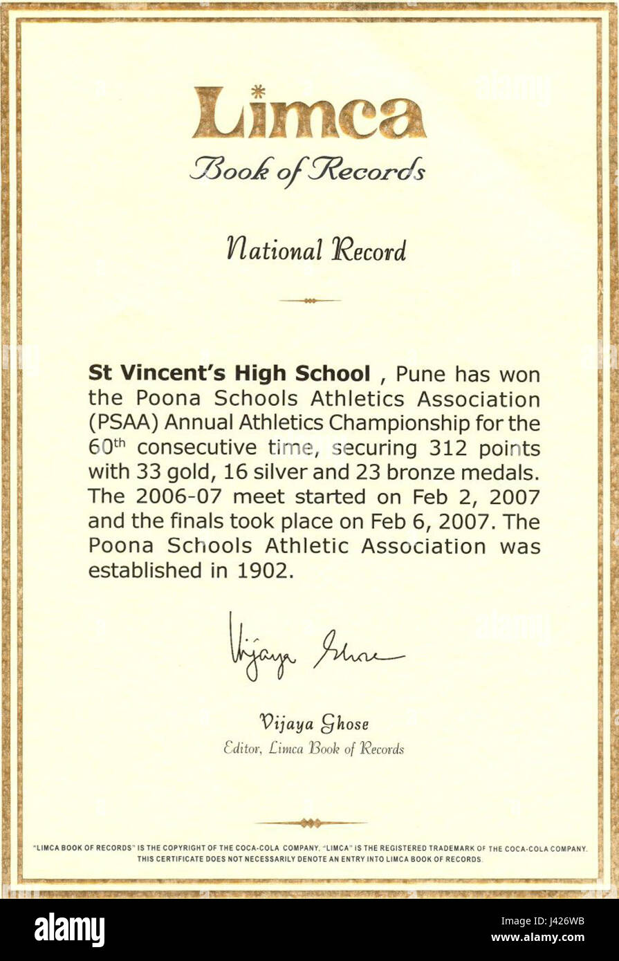 Limca record per San Vincenzo Pune Foto Stock