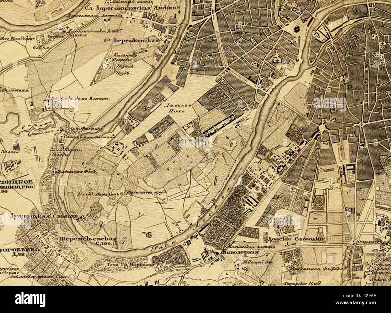 Mappa Russia, Mosca, Devichye Pole, Babilonia 1880 Foto Stock