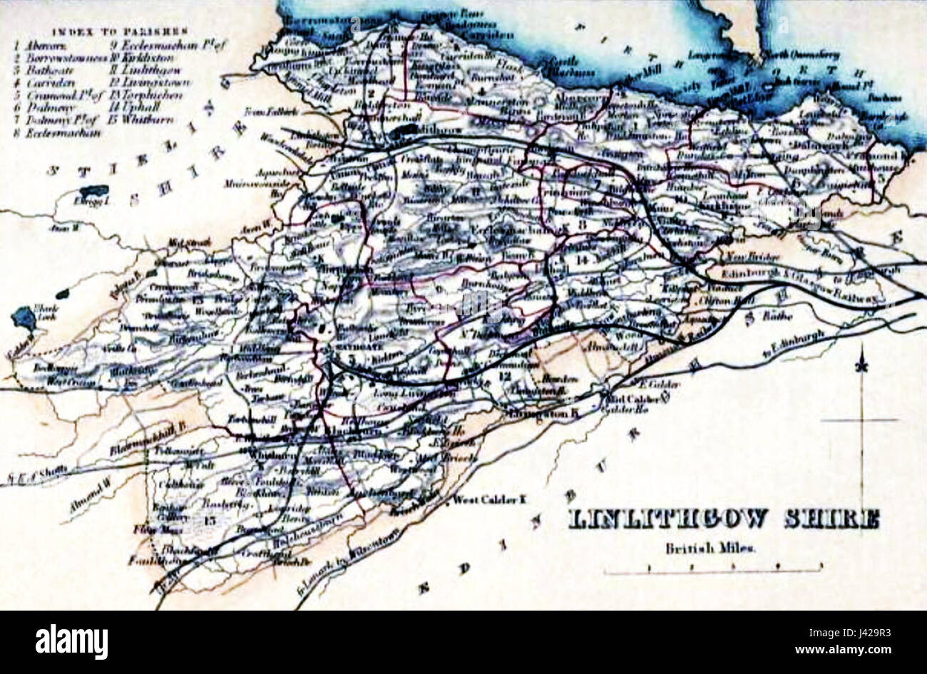Civile LINLITHGOWSHIRE mappa parrocchiale Foto Stock