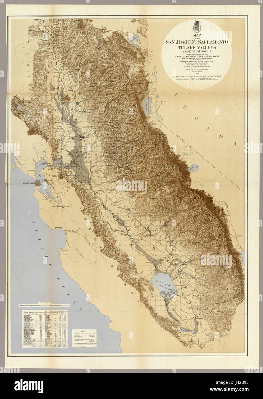 Mappa di San Joaquin, Sacramento e Tulare valli 1873 Foto Stock