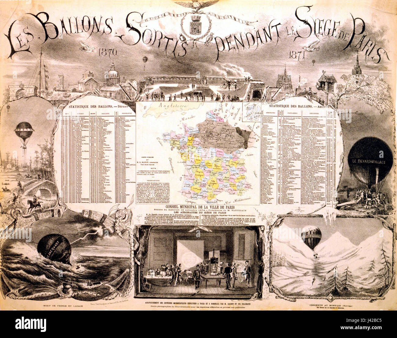 Les ballons sortis pendant le siege de Paris, 1870 1871 Foto Stock