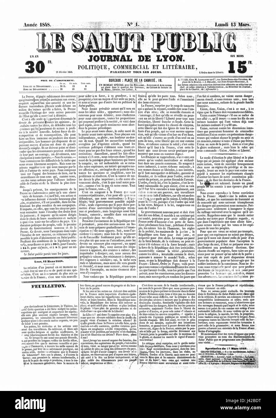 Le Salut public n. 1 13 mars 1848 Foto Stock