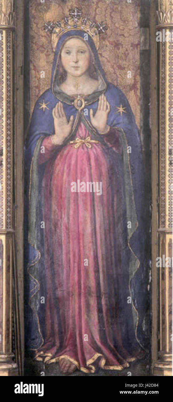 Questo si riferisce probabilmente alla "Madonna delle Grazie", un'opera o sito religioso italiano, potenzialmente collegato a una chiesa o a un'immagine sacra della Vergine Maria, centrale alla devozione cattolica. Foto Stock