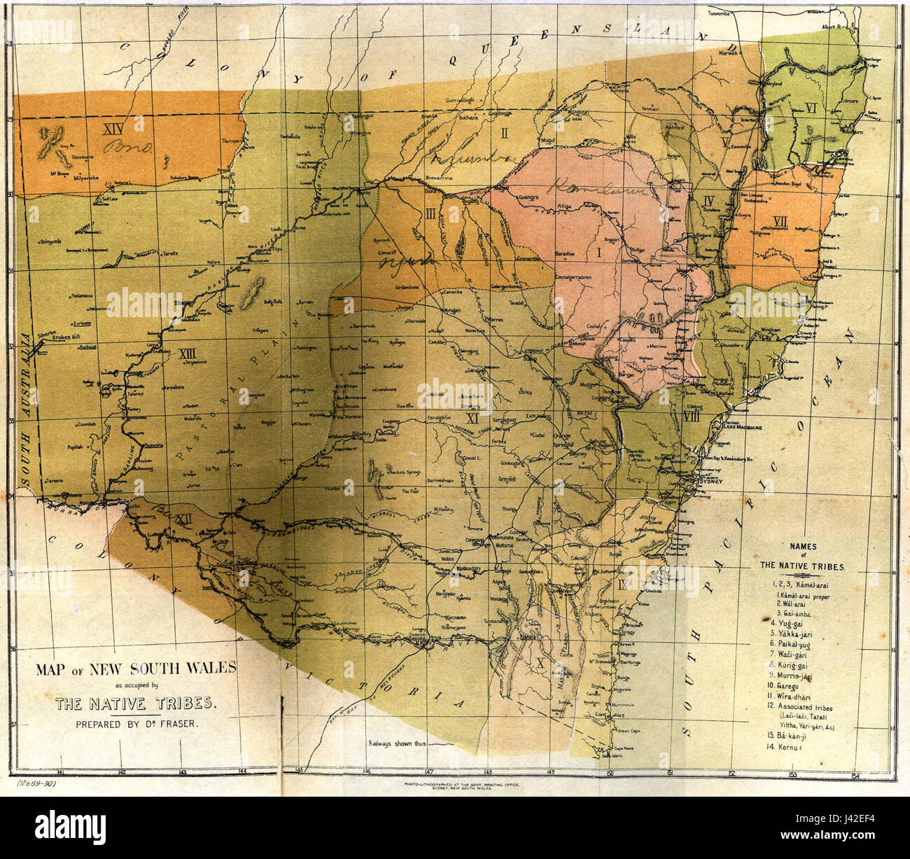 Mappa del Nuovo Galles del Sud come occupato dalla tribù native Foto Stock
