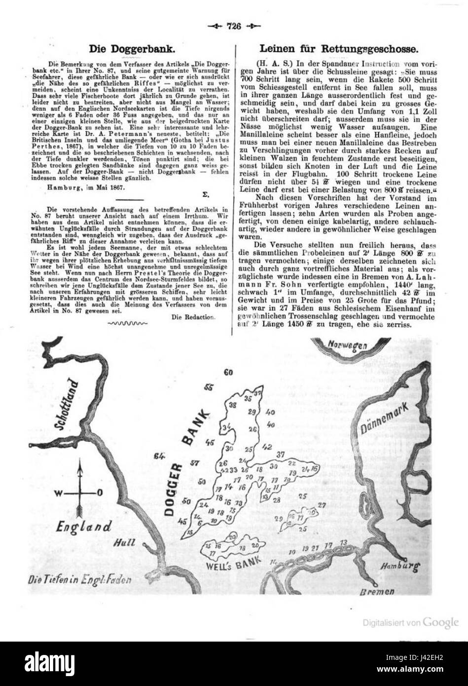 Mappa Doggerbank 1867 Foto Stock